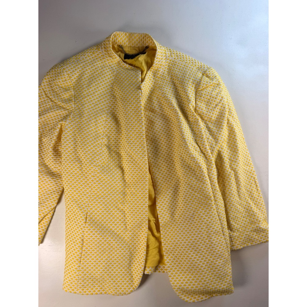 Talbots Blazer Womens 10 Yellow Textured Dot Open Front Mandarin Collar - Picture 2 of 6